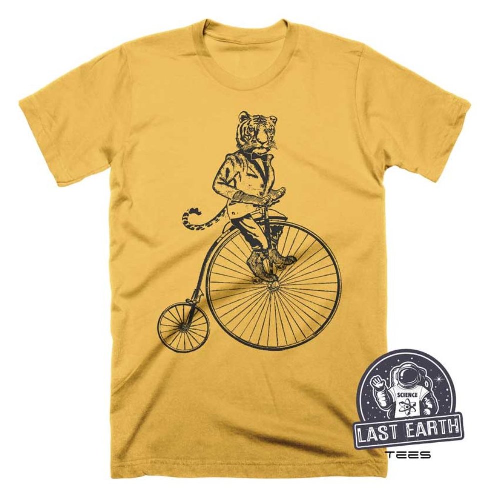 Tiger T-Shirt Funny Bike Shirt Penny Farthing Shirt Vintage Bicycle Shirt Retro